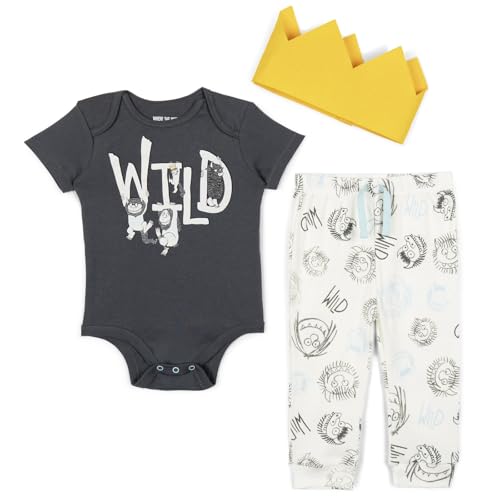 WARNER BROS. Where the Wild Things Are Newborn Baby Boys Bodysuit & Pants & Hat Gray/Yellow/White 0-3 Months