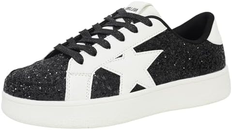 Niluber Women’s Fashion Star Sneaker Low Top Comfortable Cushioned Fashion Sneakers Lace Up Glitter Platform Party Shoes