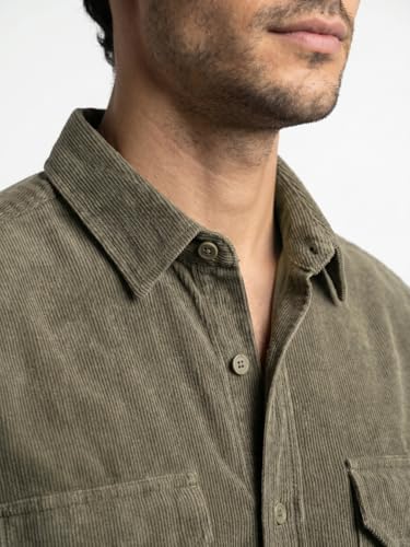 Image of Urbano Fashion Men's Corduroy Full Sleeve Regular Fit Solid Overshirt with Utility Pockets