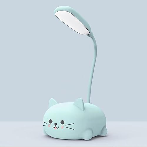 Lámpara LED de escritorio para niños, bonita lámpara de gato recargable por USB, luz de mesa LED portátil, cuello de cisne flexible, para el cuidado