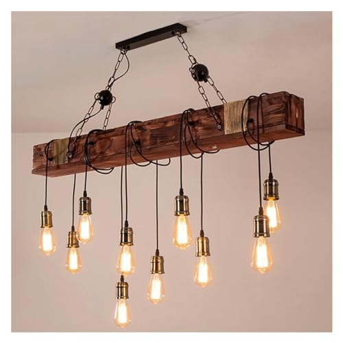 Suspension plafonnier industrielle en bois pour salon et cuisine ouverte