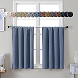 Simplebrand Ava Denim Blue Short 36 Inches Blackout Curtain 2 Panels Set, Half Window Rod Pocket Privacy Curtain Tiers for Kitchen, Curtains Blackout for Bathroom Shades, W40 x L36 Inch, Denim Blue