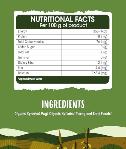 Image of HUNGRY KOALA Sprouted Moong & Dates Cereal Made For Kids To Grow Healthy Made With Natural Ingredients No Preservative Or Additives Or Maida 200 Grams Pack (200 Grams)