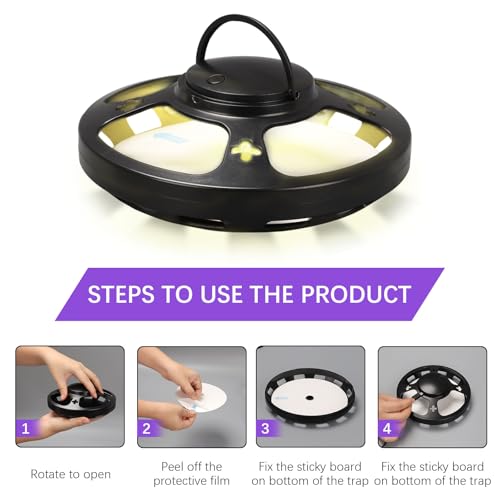Longzhuo Floh Falle für Home Omnidirectional Floh Catcher mit 2 Klebstoff Pads & 2 Lichtmodi, sichere Indoor Schädlingsbekämpfung für Schlafzimmer, Wohnzimmer & Küche (schwarz)