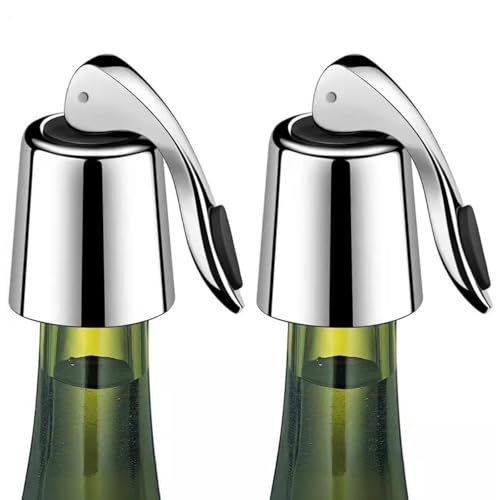 2 Pcs Wine Stoppers Stainless Steel Wine Bottle Stopper with Silicone Seal Reusable Freshness Keeper Decorative Bottle Sealer (Silver)