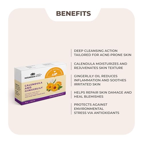 Image of Nisarga Herbs Ayurvedic & Natural Calendula Gingerlilly Clarity Soap (Pack of 3), 75g each