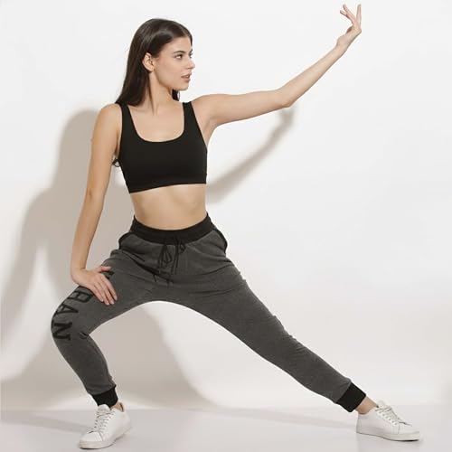 Image of Women's Slim Fit Printed Joggers | 100% Cotton French Terry | Mid-Rise Ankle Length | Yoga, Travel & Casual Wear
