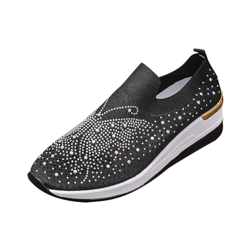 Zapatillas Mujer Barefoot Zapatillas Sin Cordones Mujer Puntera Ancha Cuña Deportivas Confort Ortopedicas Zapatos Informales Antideslizantes Caminar Sneakers Fascitis Plantar de Running Negro