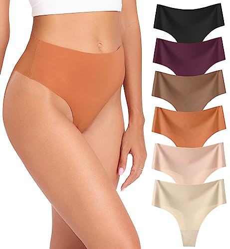 Image of Wealurre Womens Underwear High Waisted Seamless Thongs for Women Breathable No Show Panties for Ladies 6 Pack