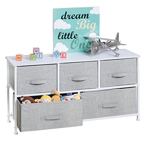 Image of mDesign 21.65" High Steel Frame/Wood Top Storage Dresser Furniture with 5 Fabric Drawers, Wide Bureau Organizer for Baby, Kid, and Teen Bedroom, Nursery, Playroom, Dorm - Lido Collection, Gray