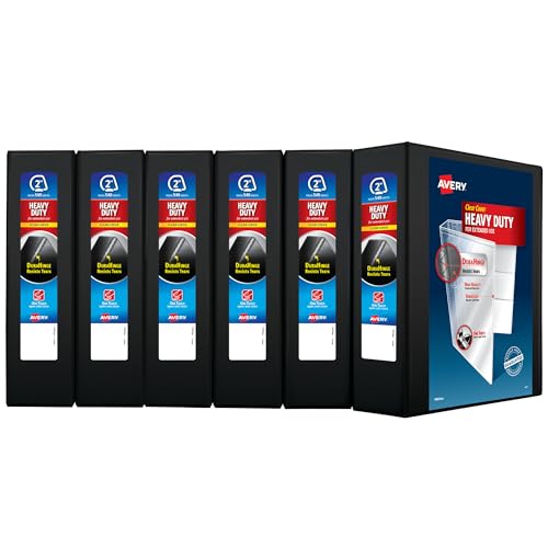 Image of Avery Heavy-Duty View 3 Ring Binder, 2 inch One Touch Slant Rings, Black Binders, Sturdy (6-Pack of 79692)