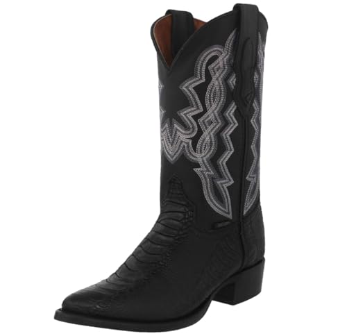 Texas Legacy Mens Black Western Cowboy Boots Ostrich Leg Print Leather J Toe