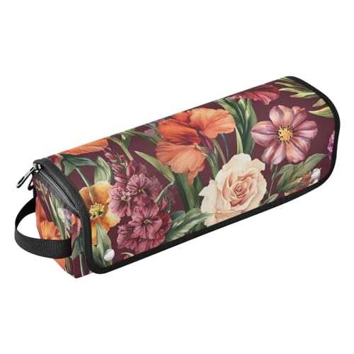 Bolsa de viaje para herramientas de cabello con alfombrilla resistente al calor para planchas, rizadores y secadores, organizador portátil con flores. miniatura 1