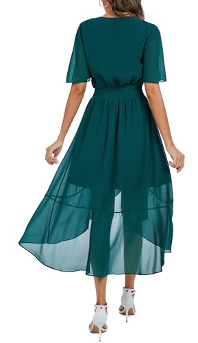 Image of Kormei Women Short Sleeve V Neck Floral High Low Flowy Summer Party Long Maxi Dress