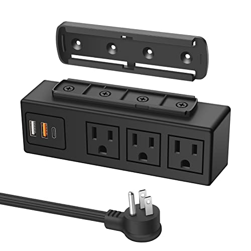Hhsoet Under Desk Power Strip With 3M Adhesive, Removable Under Desktop Mount Plug With Fast Charging Usb C And Usb A Ports, 3 Outlet Under Table Surge Protector 1200J, 6Ft Extension Cord. (Black) #TOP9