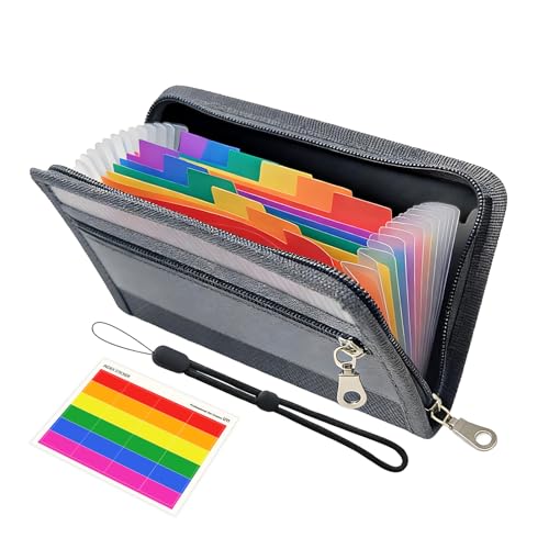 Uloryce A6 Receipts Organizer with Zipper Closure and Wrist Strap, 12 Pocket Portable Accordion File with Color Labels for Coupons, Cards & Tickets, Budget Cash Envelope Organizer