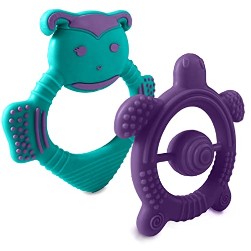 Baby Teething Toys for Newborn, Infants 0-6 Months Silicone Teethers for Babies 6-12 Months BPA Free (Bee - Purple &amp; Turquoise)