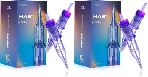 Image of Mast Tattoo 50Pcs Pro Tattoo Cartridge Needles Assorted Mixed Size Round Liner Shader Magnum 3RL 7RL 7RS 9RM 9M with Membrane Disposable Tattoo Needles (Pack of 2)