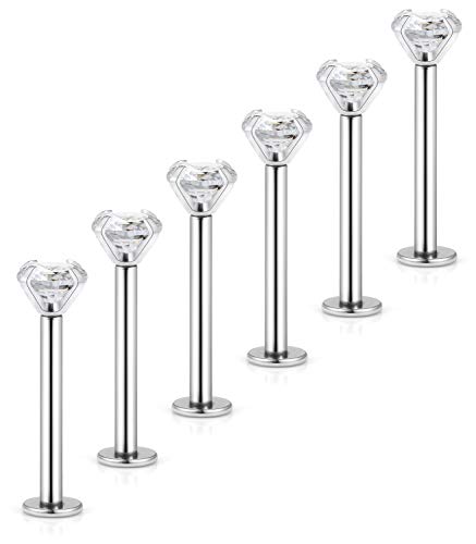 Dyknasz Labret Studs 16G Surgical Steel Monroe Barbell Lip Ring Piercing Jewelry 2Mm Clear Diamond Cz With Flat Back For Women Men Silver-Tone #TOP25
