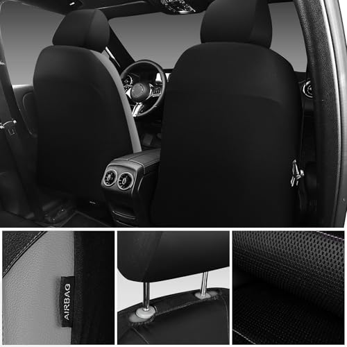 Image of CAR PASS Leather Car Seat Covers Front Seats only, with Air Mesh Front Seat Covers Breathable, Cool Automotive Seat Covers 2 Pack, Universal Fit Most Cars,SUV,Truck,Van Airbag Compatible(Black Gray)