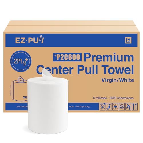 EZ-Pull Premium 2ply+ Centerpull Centerfeed Paper Hand Towels FSC certified white 6 rolls x 600 sheets P2C600