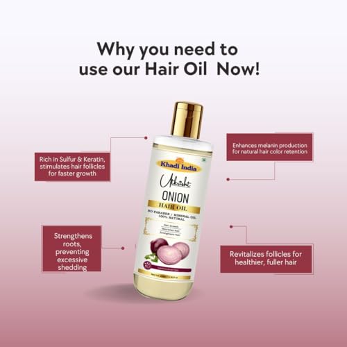 Image of Khadi Onion Hair Oil 200ml | Pure & Natural Oil for Hair Growth, Dry & Frizzy Hair | Non Sticky, Paraben & Mineral Oil Free | For All Hair Types | Daily Use for Men & Women