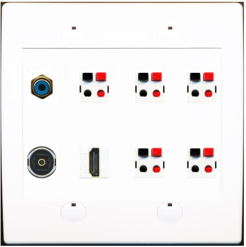 2 Gang Spring Clip Style 5.1 Speaker Wall Plate With 1 Port HDMI TOSLINK RCA Connectors - Flat 2 Gang [Brown/Brown]