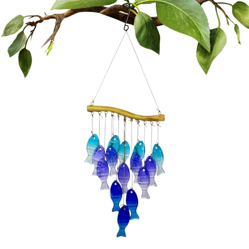 Rukjmqi Carillon À Vent en Verre | Cloches À Vent pour Jardin | Déco Créative en Verre Bleu pour Plage, Extérieur, Balcon Et Côtes