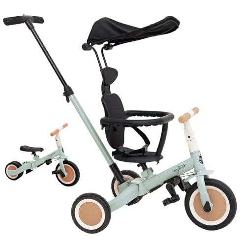 Olmitos - Triciclo Evolutivo de Bebé 5 en 1 GYRO + - Bicicleta Niños Desde 1 Año hasta 5 años - De Triciclo a Bicicleta con o sin Pedales – Adaptable y transformable (Gyro +, Verde)