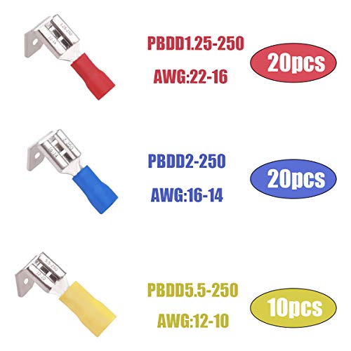 Smseace CA-SM-08 50Pcs Piggyback Spade Terminal 22-16/16-14/12-10Awg Red/Yellow/Blue Terminals Semi-Insulated Piggy Back Spade Crimp Wire Terminal Quick Connector Assortment Kit Sm-08 thumb #1
