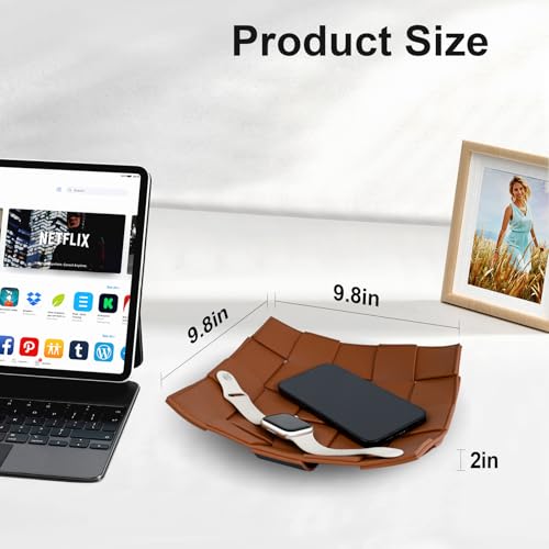 Valet Tray PU Leather Key Holder Bowl for Men Entryway Table Nightstand Desk Tray for Wallet, Keys Men's Gift - Brown & Black, 9.8" L x 9.8" W x 2" H - Image 2