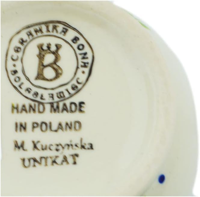 Polmedia Polish Pottery Sugar Bowl 5 oz UNIKAT - Rooster Doodle-Do Pattern Handmade in Boleslawiec Poland by Ceramika Bona + Certificate of Authenticity