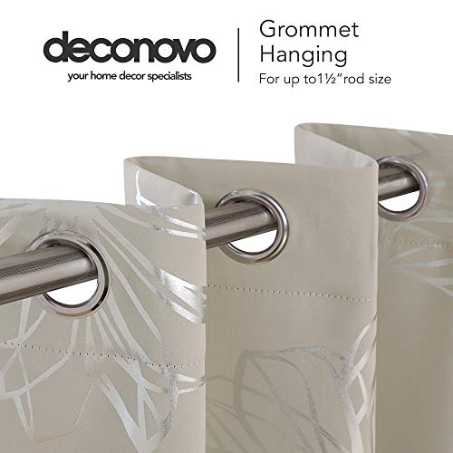 Image of Deconovo Blackout Curtains Foil Print Floral Thermal Insulated Drapes, Room Darkening Grommet Blackout Window Treatments for Living Room, Light Beige, 52*45 Inch, 2 Panels