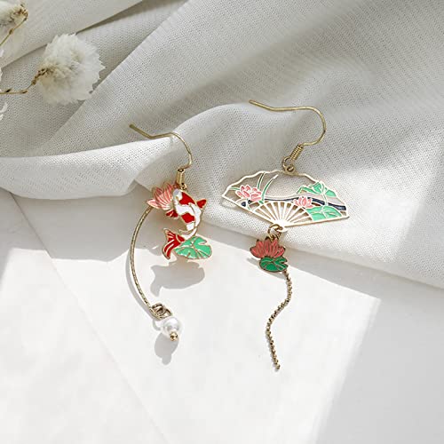Earrings Women Moon Asymmetric Pendant Gifts Jewelry Floral Bunny Star Earrings Ink And Alloy (B, One Size) #TOP3