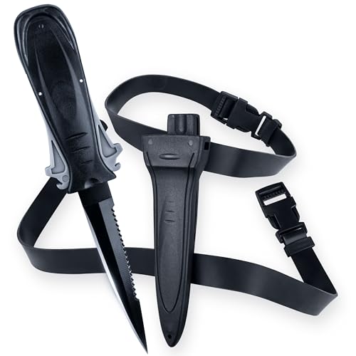 Dive Knife 8.3 Scuba Knife with Sheath and Leg Strap Fixed Blade Diving Knife Made of Exceptional Stainless Steel with Non-Stick Coating Scuba Diving Gear for Spearfishing and Survival - Black
