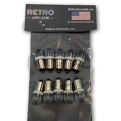 RetroArcade.us 10 Pack White Pinball 6.3 Volt AC LED Round Replacement Bulbs 44/47 Bayonet Base BA9S