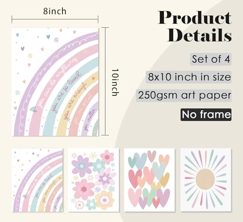 ULEGIE Toddler Nursery Girl Kids Room Wall Decor, Boho Rainbow Nursery Wall Decor Poster for Toddler Girls Kids Room Playroom Bedroom, 8x10 Inch Unframed - Image 3