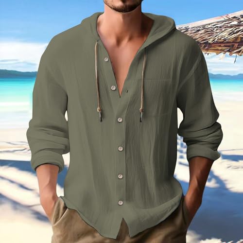 Mens Linen Shirts Long Sleeve Casual Beach Summer Lightweight Cotton Blend Hoodie Button Down Print Relaxed2