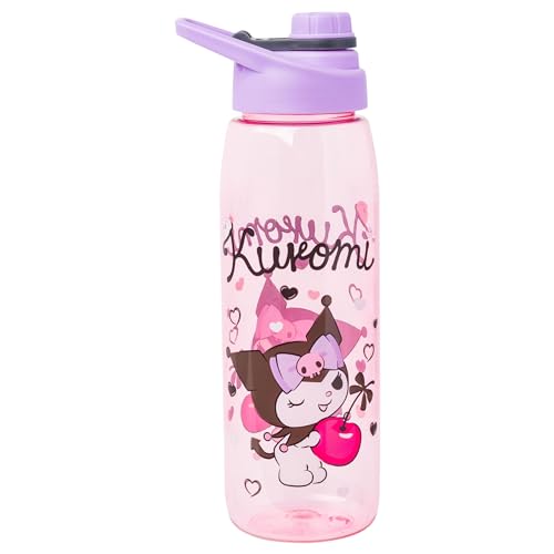 Silver Buffalo Garrafa de água Sanrio Hello Kitty and Friends Kuromi Cherry Hearts com tampa rosquea