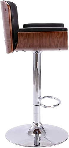 Miniatura 5 de Taburete de bar moderno ajustable de piel sintética negra doblada de madera cromada, metal cromado, altura ajustable de 35 a 43 pulgadas para