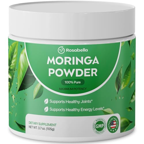 Rosabella Pure Moringa Powder - Energy Skin Immune & Gut Health Superfood Rich in Antioxidants Essential Vitamins & Amino Acids Natural Green Superfood Supplement (3.7oz (Pack of 1))