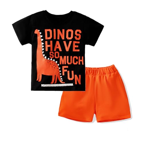 Image of HILEELANG Toddler Boy Summer Short Clothes Sets Cotton Crewneck Tees Shorts Pocket Adjustable Knite Shorts Playwear Sets