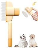Selbstreinigender Flohkamm, Haustierkamm für Katze und Hund, Hundebürste & Katzenbürste mit Auslöseknopf, Selbstreinigende Haustierbürste, Fellpflegebürste für Lang und Kurzhaarpflege (1 Stück - Gelb)