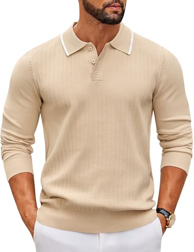 COOFANDY Men's Knit Polo Sweater Casual Long...