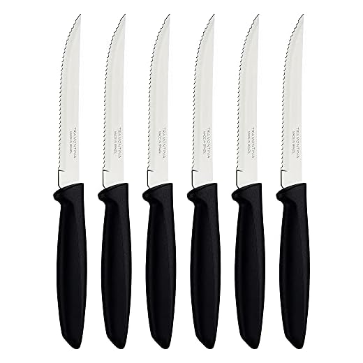 Tramontina Juego de 6 Cuchillos Dentados para Carne, color negro, Plenus