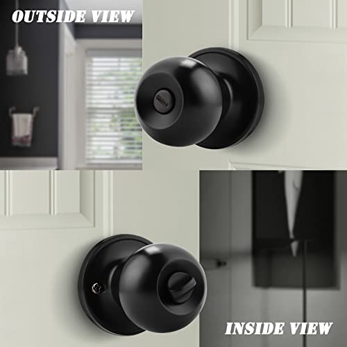 Knobelite(10 Pack) Bed/Bath Room Round Door Knob,Privacy Function For Bathroom/Bedroom,Interior Door Door Lock Handle Black Finish, Keyless(Thumb Turn Lock On The Inside) Door Handles Locks #TOP7