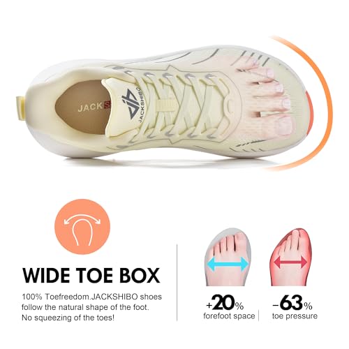 Image of JACKSHIBO Wide Toe Box Shoes Women Slip on Arch Support Sneakers | Running Athletic Walking Tennis Slip in Plantar Fasciitis Orthopedic Ortho Hands Free Shoes Zero Drop Cushion Thick Sole