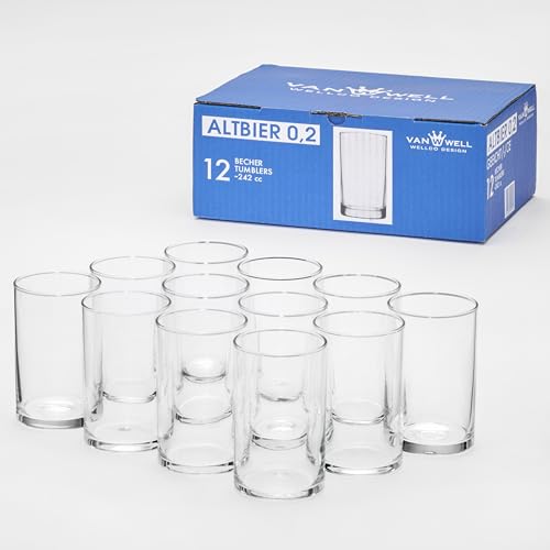 Van Well 12er Set hochwertige Altbierbecher 0,2 L /-/ geeicht - Perfekt für Bierliebhaber - Spülmaschinenfest