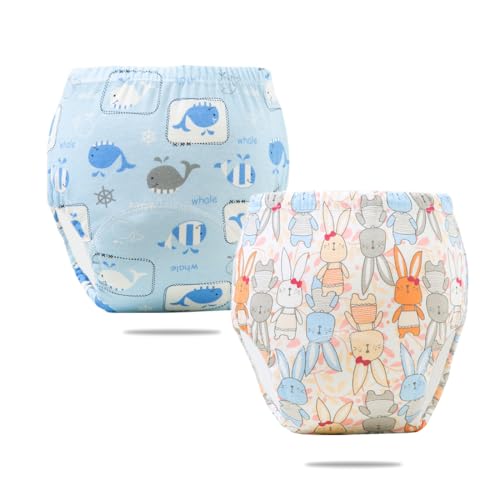 ZOWEXIQ - 2pcs Couches Lavables, Couches de Bain Reutilisable, Réglable Bébé Couches Lavables, Sous-vêtements Bébé Pur Coton, Couches de Bain Reutilisable, pour Bébé Fille et Garçon