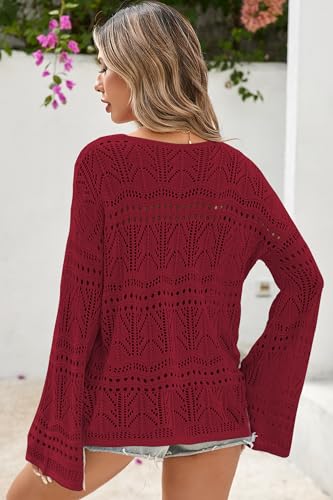 Image of Cakulo Womens Summer Crochet Tops Boho Off Shoulder Sweaters Lightweight V Neck Loose Vacation Resort Wear 2026